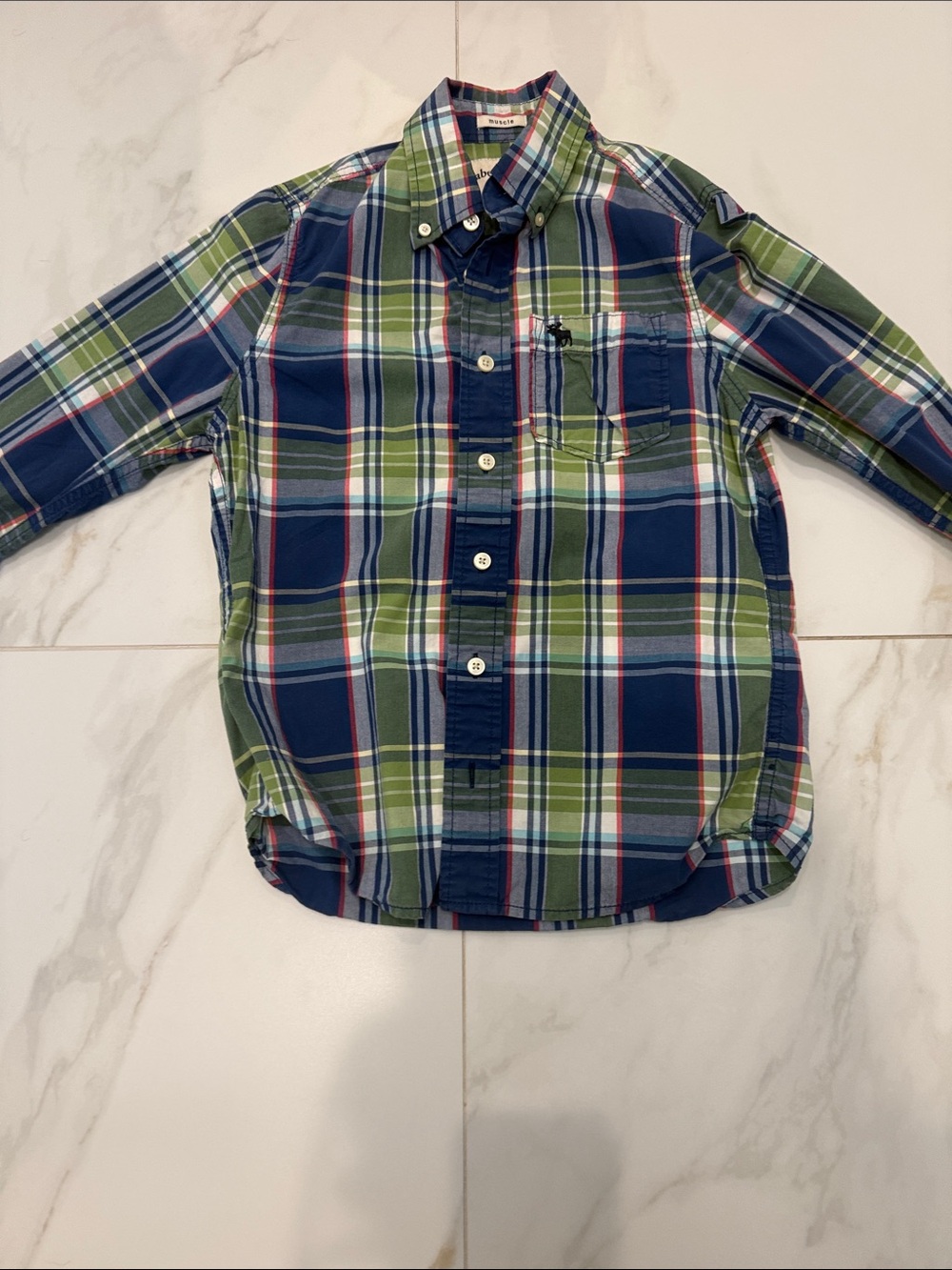 abercrombie kids Blue & Green Plaid Button-Down Shirt